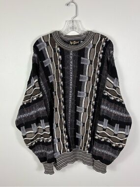 Alan Stuart Black, Gray & Brown Geometric Crewneck Sweater